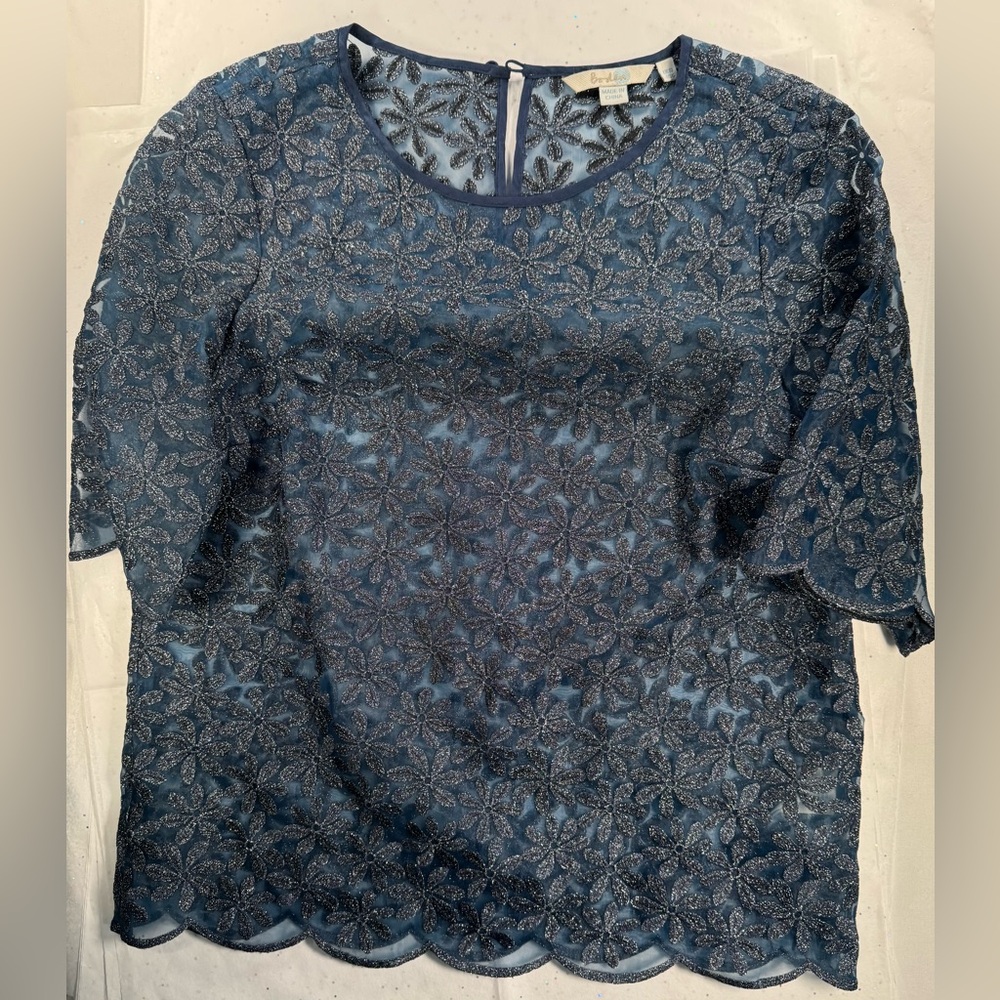 Boden Navy Lace Floral Short Sleeve Top